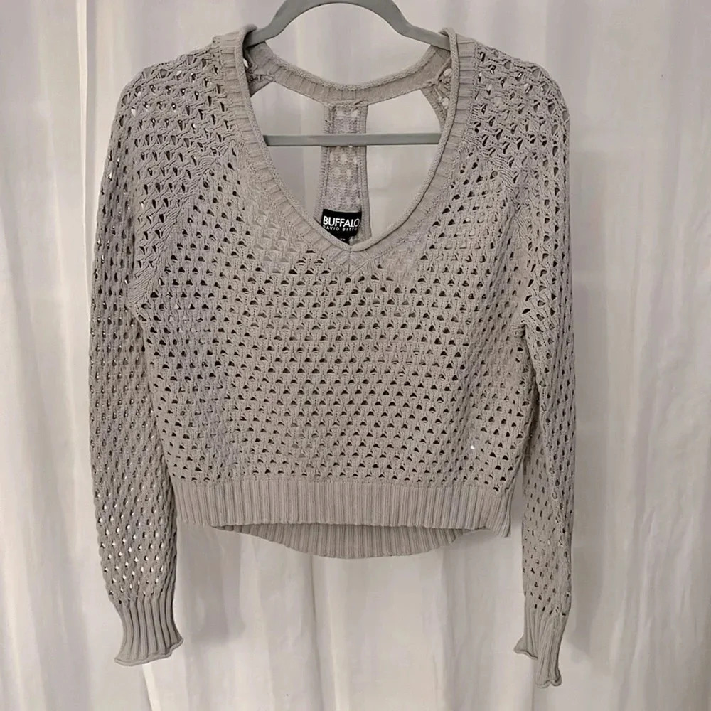 BUFFALO NWOT Cotton Crop V-Neck Sweater Cutout Back, Size L
